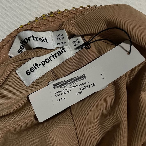 Self Portrait Tan Hotfix Fishnet Maxi Dress crystal Rhinestone studded gown 10 - Picture 16 of 16